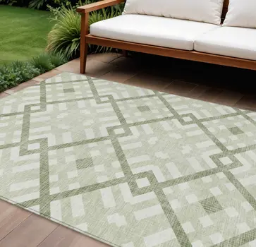 10' X 14' Artichoke Green And Olive Green Geometric Washable Indoor Outdoor Area Rug