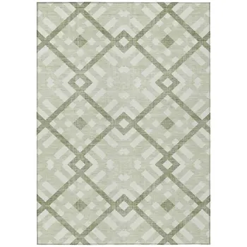 10' X 14' Artichoke Green And Olive Green Geometric Washable Indoor Outdoor Area Rug