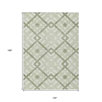10' X 14' Artichoke Green And Olive Green Geometric Washable Indoor Outdoor Area Rug