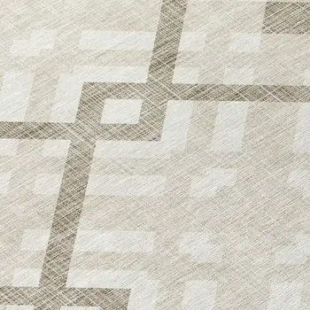 8' Beige Tan And Ivory Round Geometric Washable Indoor Outdoor Area Rug