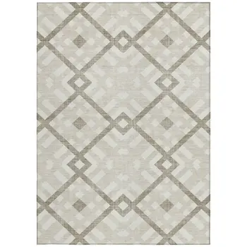 8' X 10' Beige Tan And Ivory Geometric Washable Indoor Outdoor Area Rug