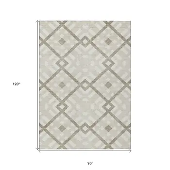 8' X 10' Beige Tan And Ivory Geometric Washable Indoor Outdoor Area Rug