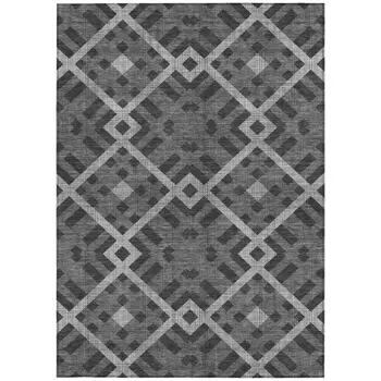 5' X 8' Charcoal Gray And Silver Geometric Washable Indoor Outdoor Area Rug