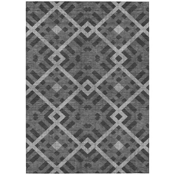 5' X 8' Charcoal Gray And Silver Geometric Washable Indoor Outdoor Area Rug