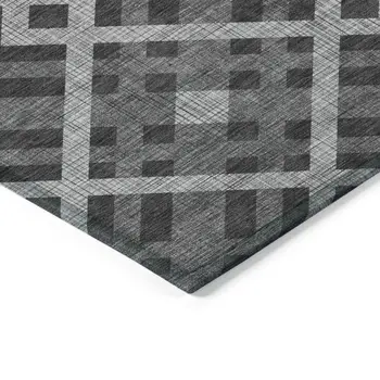 5' X 8' Charcoal Gray And Silver Geometric Washable Indoor Outdoor Area Rug