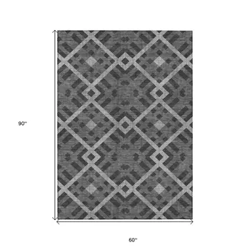 5' X 8' Charcoal Gray And Silver Geometric Washable Indoor Outdoor Area Rug