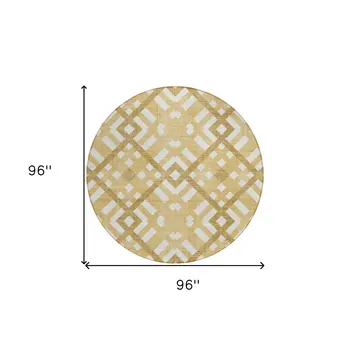 8' Gold Beige And Tan Round Geometric Washable Indoor Outdoor Area Rug