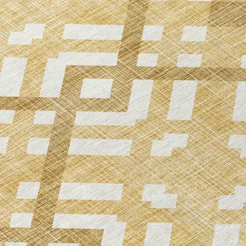 8' Gold Beige And Tan Round Geometric Washable Indoor Outdoor Area Rug