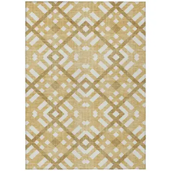8' X 10' Gold Beige And Tan Geometric Washable Indoor Outdoor Area Rug