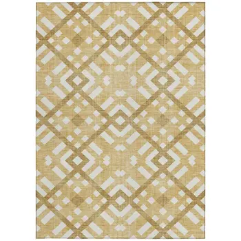 9' X 12' Gold Beige And Tan Geometric Washable Indoor Outdoor Area Rug