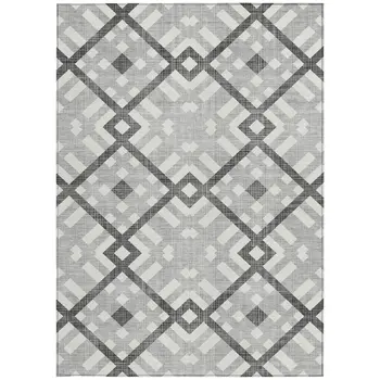 5' X 8' Gray Charcoal And Ivory Geometric Washable Indoor Outdoor Area Rug