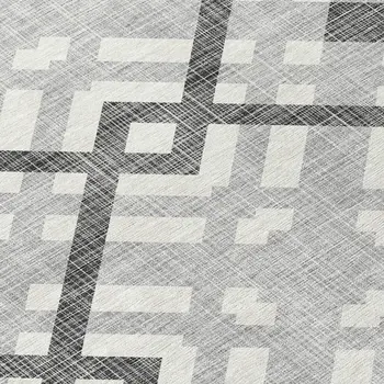 8' Gray Charcoal And Ivory Round Geometric Washable Indoor Outdoor Area Rug