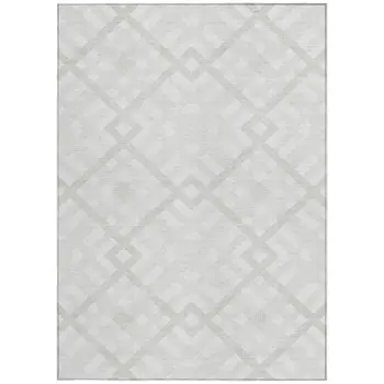 3' X 5' Ivory Beige And Tan Geometric Washable Indoor Outdoor Area Rug