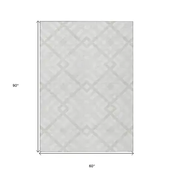 5' X 8' Ivory Beige And Tan Geometric Washable Indoor Outdoor Area Rug