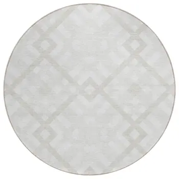 8' Ivory Beige And Tan Round Geometric Washable Indoor Outdoor Area Rug