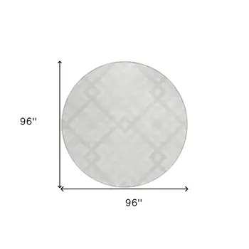 8' Ivory Beige And Tan Round Geometric Washable Indoor Outdoor Area Rug