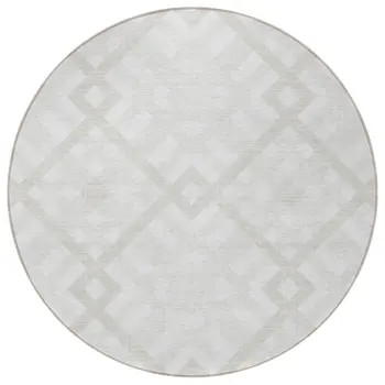 8' Ivory Beige And Tan Round Geometric Washable Indoor Outdoor Area Rug