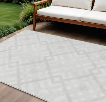 9' X 12' Ivory Beige And Tan Geometric Washable Indoor Outdoor Area Rug
