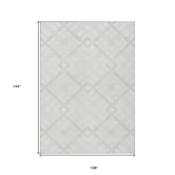 9' X 12' Ivory Beige And Tan Geometric Washable Indoor Outdoor Area Rug
