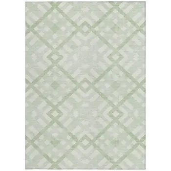 3' X 5' Mint Green And Ivory Geometric Washable Indoor Outdoor Area Rug