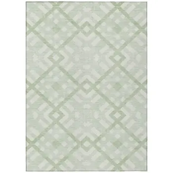 3' X 5' Mint Green And Ivory Geometric Washable Indoor Outdoor Area Rug