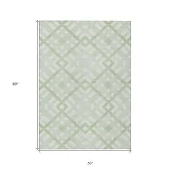 3' X 5' Mint Green And Ivory Geometric Washable Indoor Outdoor Area Rug