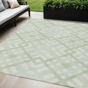 5' X 8' Mint Green And Ivory Geometric Washable Indoor Outdoor Area Rug