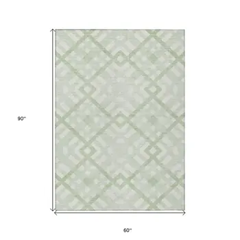 5' X 8' Mint Green And Ivory Geometric Washable Indoor Outdoor Area Rug