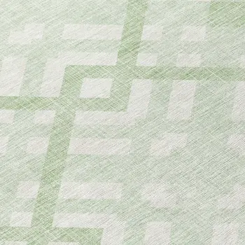 8' Mint Green And Ivory Round Geometric Washable Indoor Outdoor Area Rug