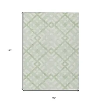 8' X 10' Mint Green And Ivory Geometric Washable Indoor Outdoor Area Rug