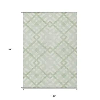9' X 12' Mint Green And Ivory Geometric Washable Indoor Outdoor Area Rug