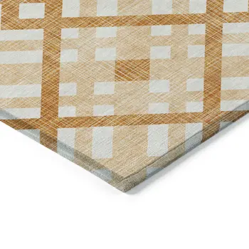 9' X 12' Peach Orange And Ivory Geometric Washable Indoor Outdoor Area Rug