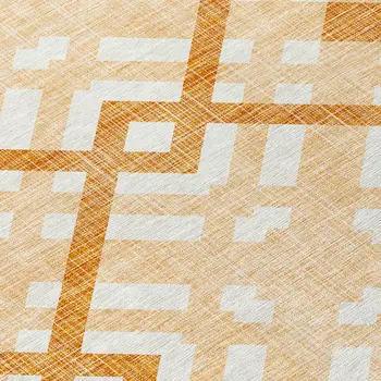 9' X 12' Peach Orange And Ivory Geometric Washable Indoor Outdoor Area Rug