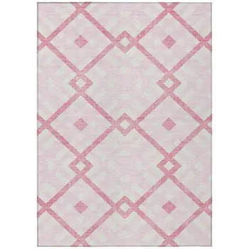 3' X 5' Pink Blush And Ivory Geometric Washable Indoor Outdoor Area Rug