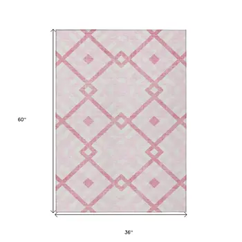 3' X 5' Pink Blush And Ivory Geometric Washable Indoor Outdoor Area Rug