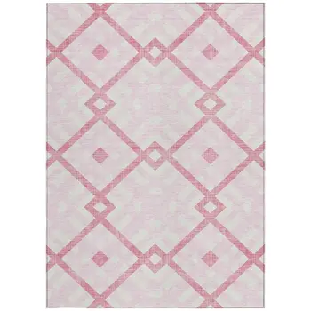 5' X 8' Pink Blush And Ivory Geometric Washable Indoor Outdoor Area Rug
