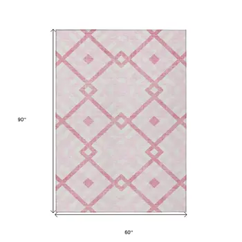 5' X 8' Pink Blush And Ivory Geometric Washable Indoor Outdoor Area Rug