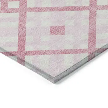 8' X 10' Pink Blush And Ivory Geometric Washable Indoor Outdoor Area Rug