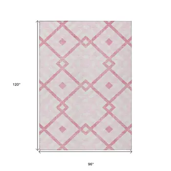 8' X 10' Pink Blush And Ivory Geometric Washable Indoor Outdoor Area Rug