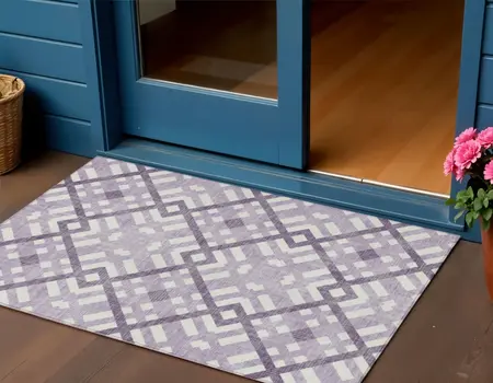 3' X 5' Purple Lilac And Ivory Geometric Washable Indoor Outdoor Area Rug