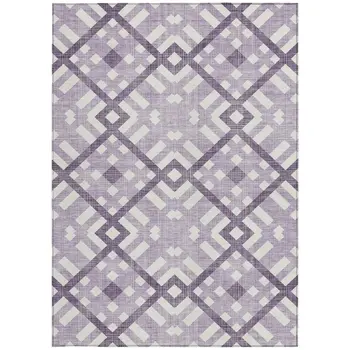 5' X 8' Purple Lilac And Ivory Geometric Washable Indoor Outdoor Area Rug