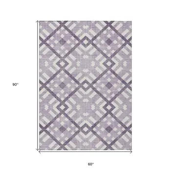 5' X 8' Purple Lilac And Ivory Geometric Washable Indoor Outdoor Area Rug
