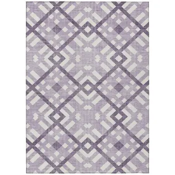 9' X 12' Purple Lilac And Ivory Geometric Washable Indoor Outdoor Area Rug