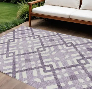 10' X 14' Purple Lilac And Ivory Geometric Washable Indoor Outdoor Area Rug