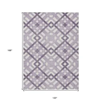 10' X 14' Purple Lilac And Ivory Geometric Washable Indoor Outdoor Area Rug