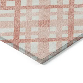 5' X 8' Salmon Peach And Ivory Geometric Washable Indoor Outdoor Area Rug