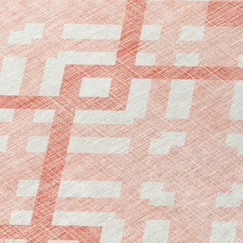 5' X 8' Salmon Peach And Ivory Geometric Washable Indoor Outdoor Area Rug