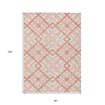 8' X 10' Salmon Peach And Ivory Geometric Washable Indoor Outdoor Area Rug