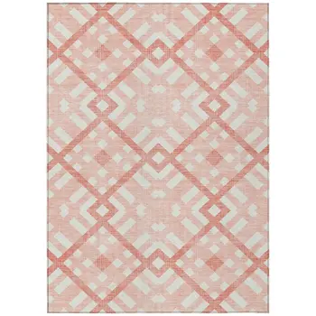 10' X 14' Salmon Peach And Ivory Geometric Washable Indoor Outdoor Area Rug