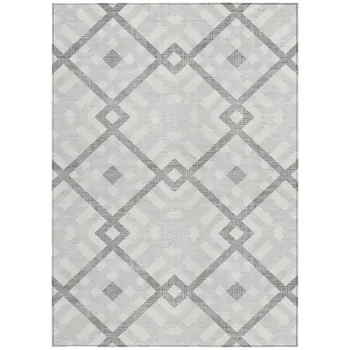 3' X 5' Silver Gray And Ivory Geometric Washable Indoor Outdoor Area Rug